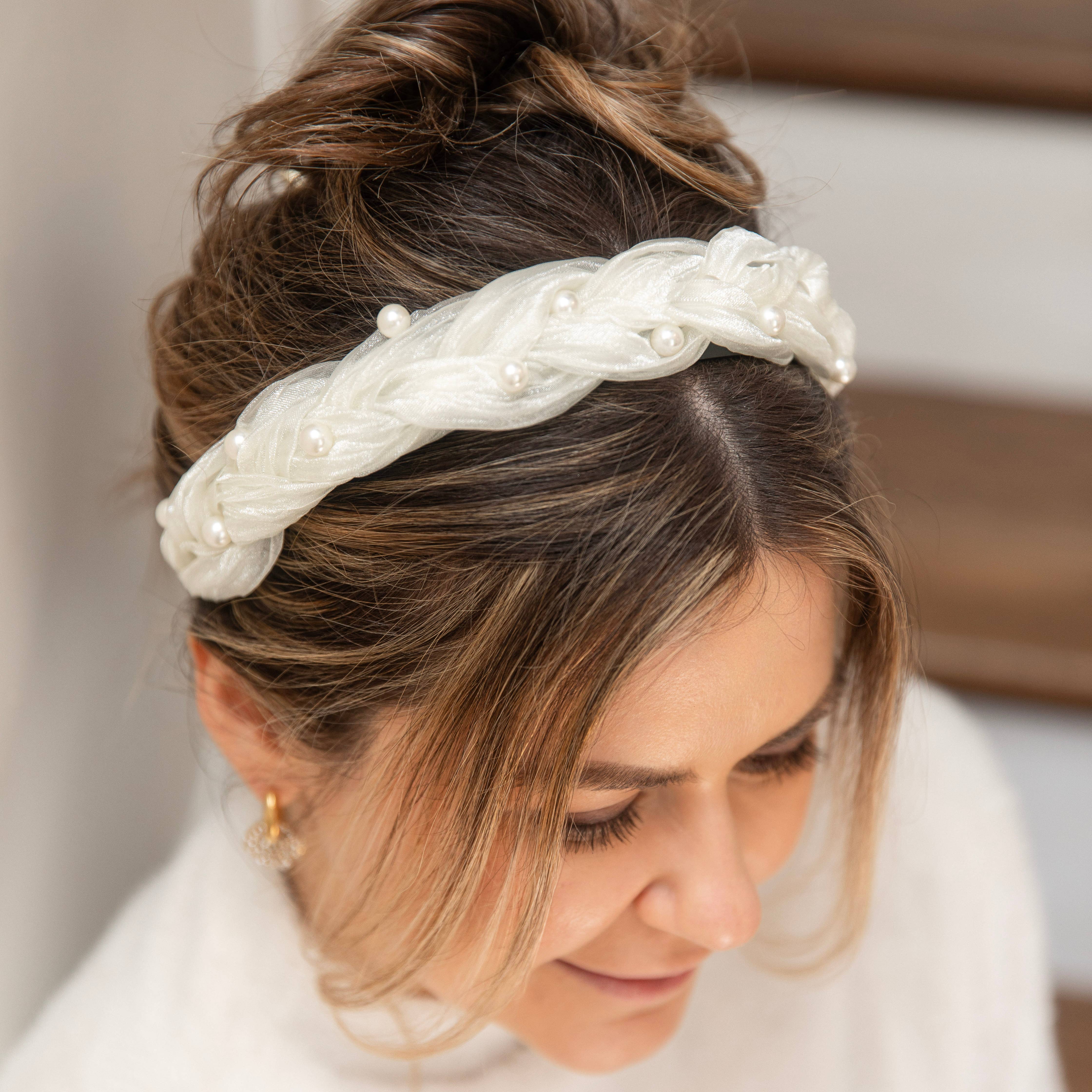 Headbands of Hope | One Purchased One Donated - Wholesale Fashion Headband - Women's - Blushing Braid Headband - Shimmery White Pearl | Gives Back4