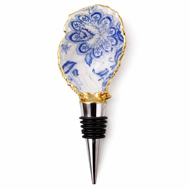 Bouchon de vin en coquille d'huître bleu toile bord doré XS à XL pour la vente par Shell Yeah By Jaks LLC
