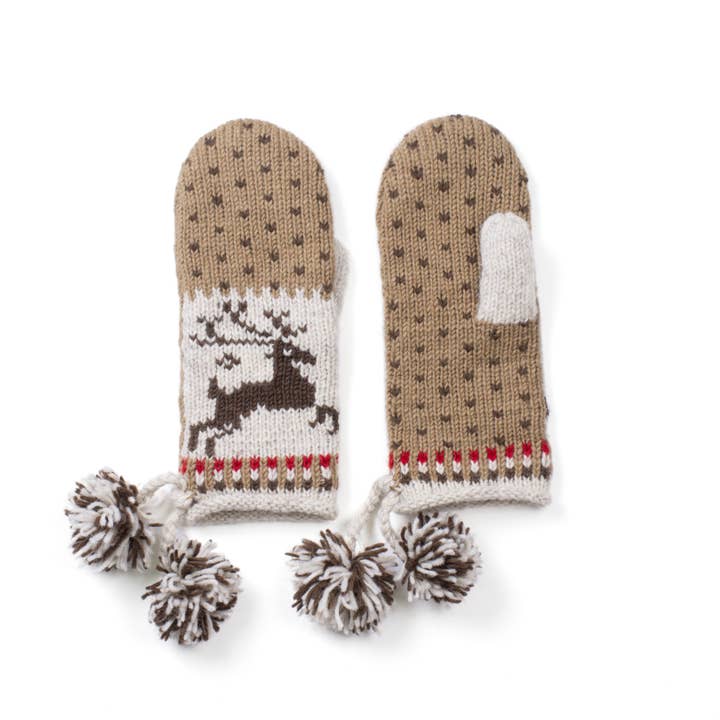 Lost Horizons Knitwear - Wholesale Mittens - Women's - Yuletide Festive Wool Mittens with Pom-Pom Tassels