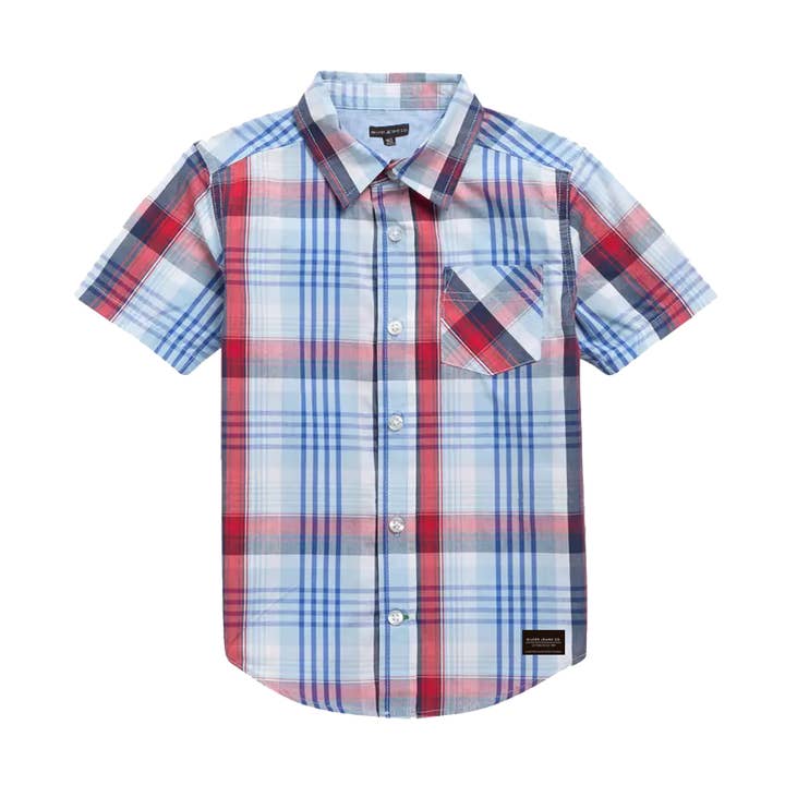 BOYS S/S PLAID SHIRT WITH CHEST POCKET for wholesale by Silver Jeans