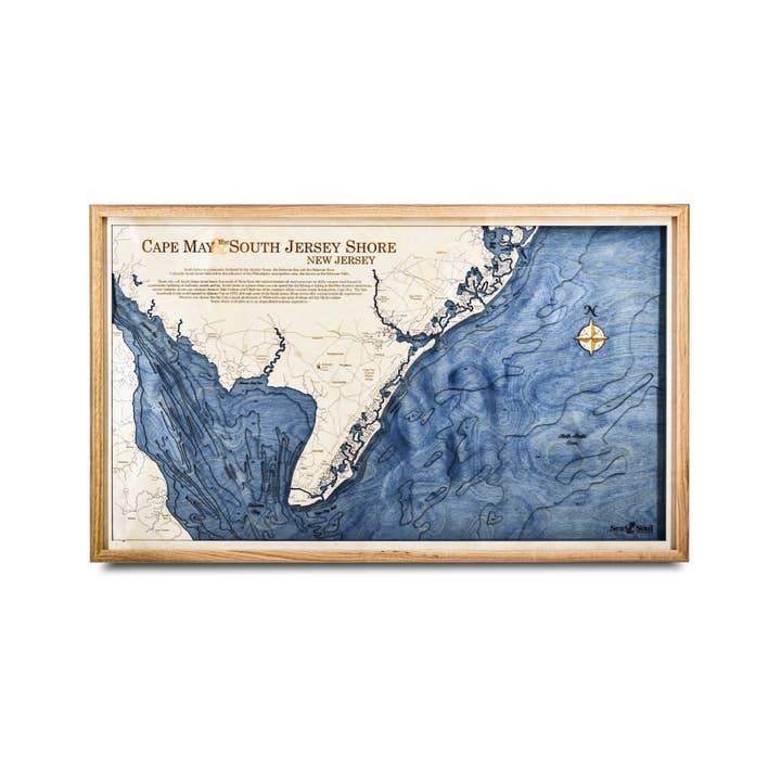 Sea & Soul Nautical Chart Art - Wholesale Map - Cape May & South Jersey Shore Nautical 3D Wood Map Wall Art, Coastal decor Carved Wood Map, Best Selling Unique Handmade Personalized Gifts