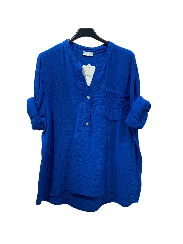 Moonsun - Wholesale Button Down Shirt - Women's - #80641 button down cotton gauze shirt with straight collar4