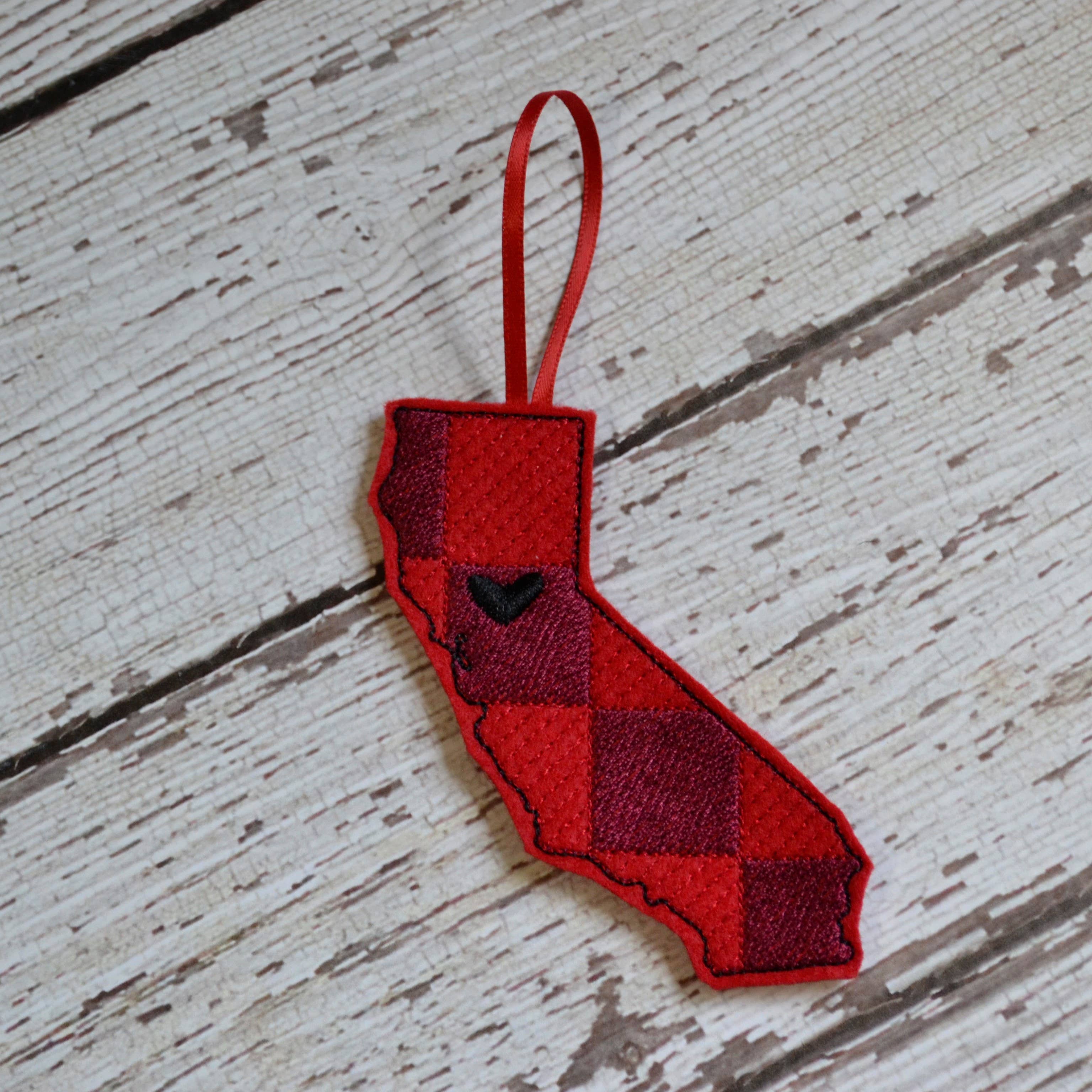 SewMuchMoreStore - Wholesale Ornament - State Red Buffalo Plaid Embroidered Felt Ornament - Holiday33