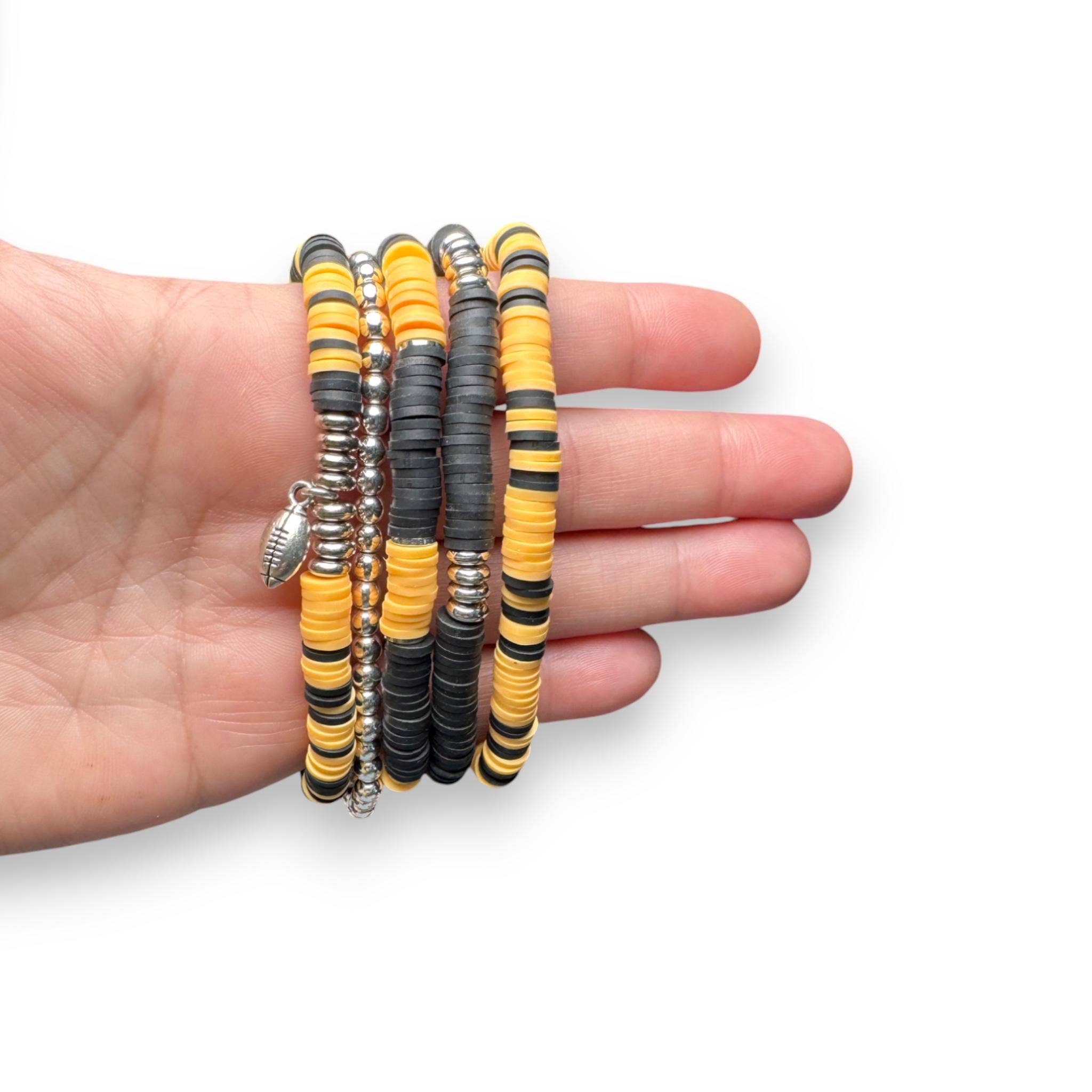 Fish Towne Designs, LLC - Wholesale Jewelry Set - Black and Gold Game Day Bracelet Stack6