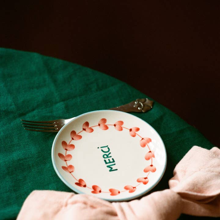 RicebyRice - Wholesale Decorative Plate/Dish/Bowl - Ceramic Cake Plate with Hand Painted Merci3