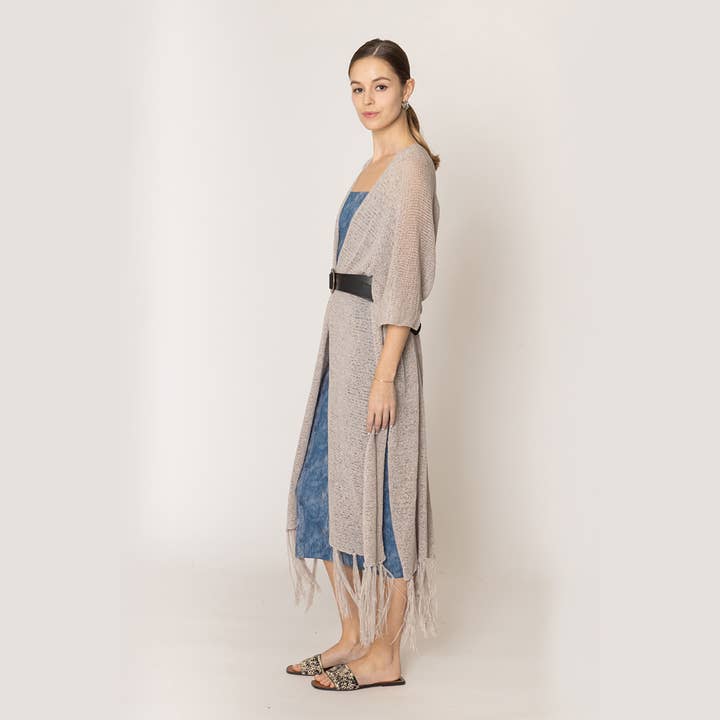 Fashion City - Venta al por mayor Kimono - Mujer - Cárdigan largo de punto con flecos y forro tipo kimono17