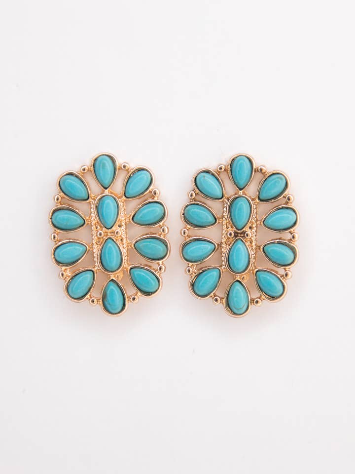 1,25" Turkis og Guld Oval Klynge Ørestik for engroshandel hos West & Co.