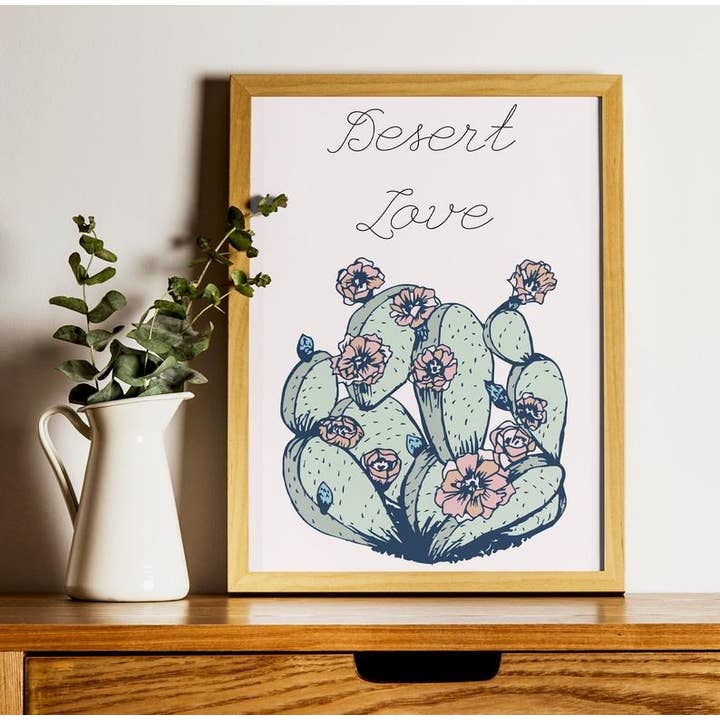 Pastel Pink Desert Cactus 8.5x11" Print for wholesale by Mary Felker Art and Design