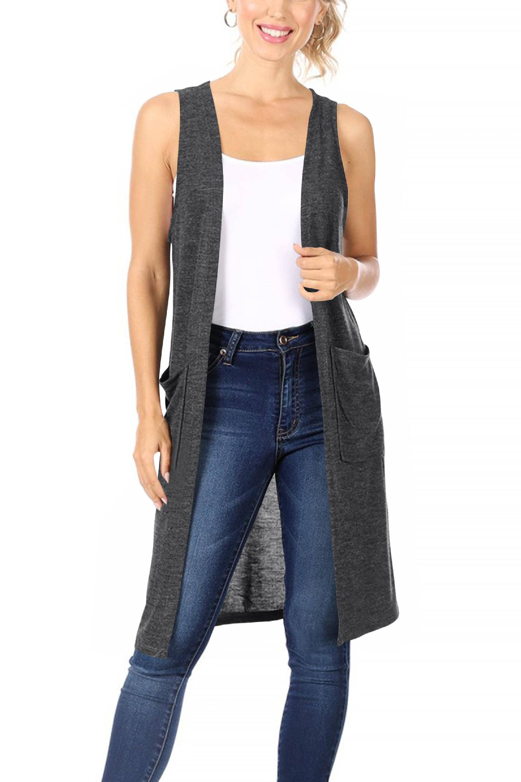MOA COLLECTION - Wholesale Outerwear Vest - Women's - Women's Casual Solid Knit Long Vest with Pockets12