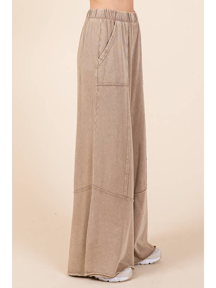 mittoshop - Wholesale Pants - Women's - MINERAL WASH WIDE FLARED LEG LOUNGE PANTS