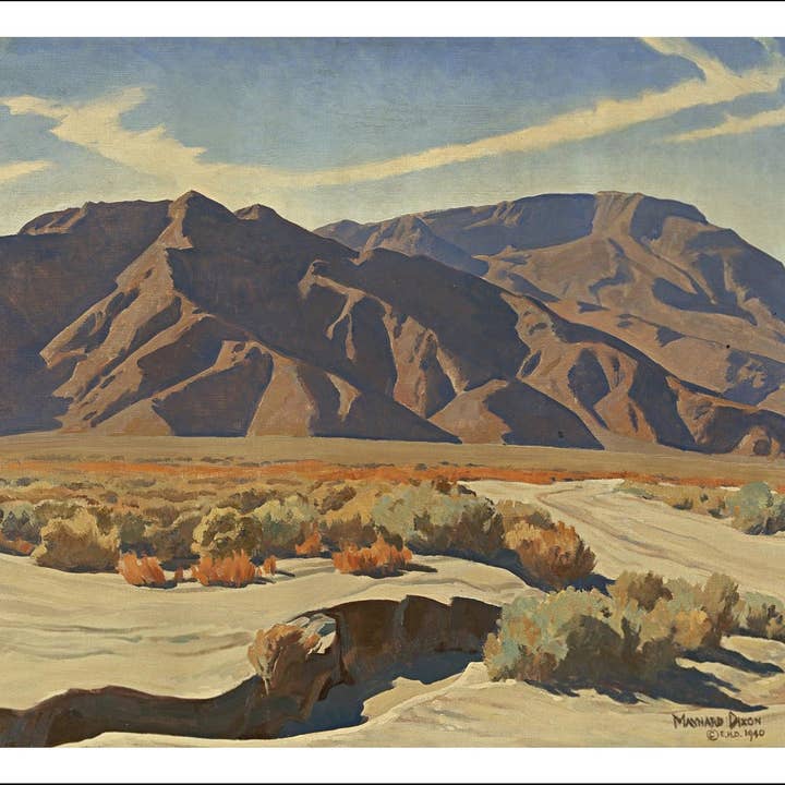 Cartel de arte occidental de 1940 de las cordilleras del desierto de Maynard Dixon para venta al por mayor de PERIOD PRINTS
