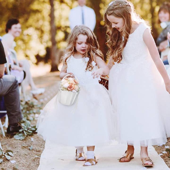 VIGOR - Wholesale Basket - Plain satin knotted flower girl basket wedding floral wedding accessories decoration for bride(10 Pack)8