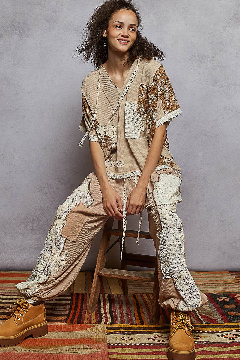 Pol Clothing - Wholesale Pants - Women's - Solid pattern patch detail rib knit jogger pants3