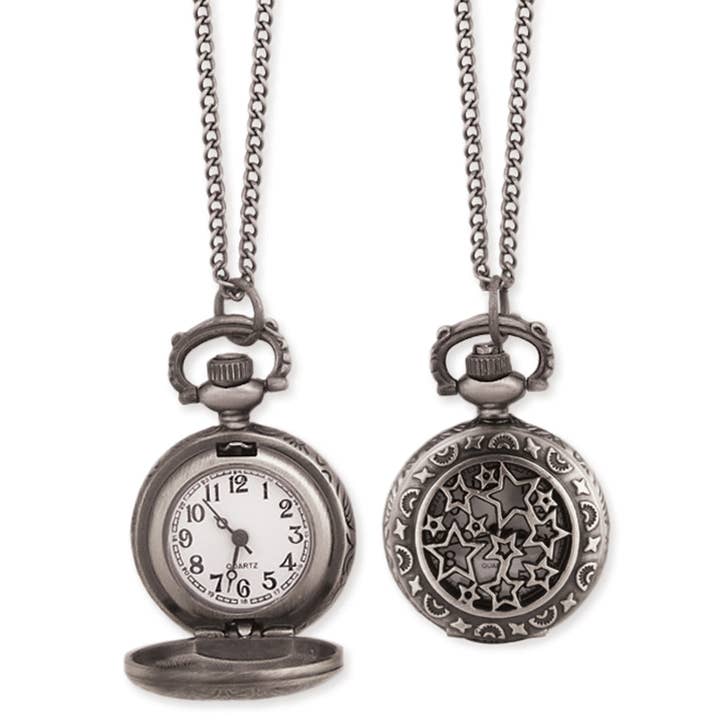 Silver Stars Cutout Pocket Watch Necklace for wholesale by ZAD