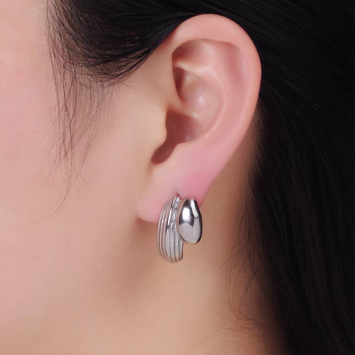 Aim Eternal - Wholesale Hoop Earrings - Stainless Steel 24mm Double Molten Lined C-Shaped Earrings4