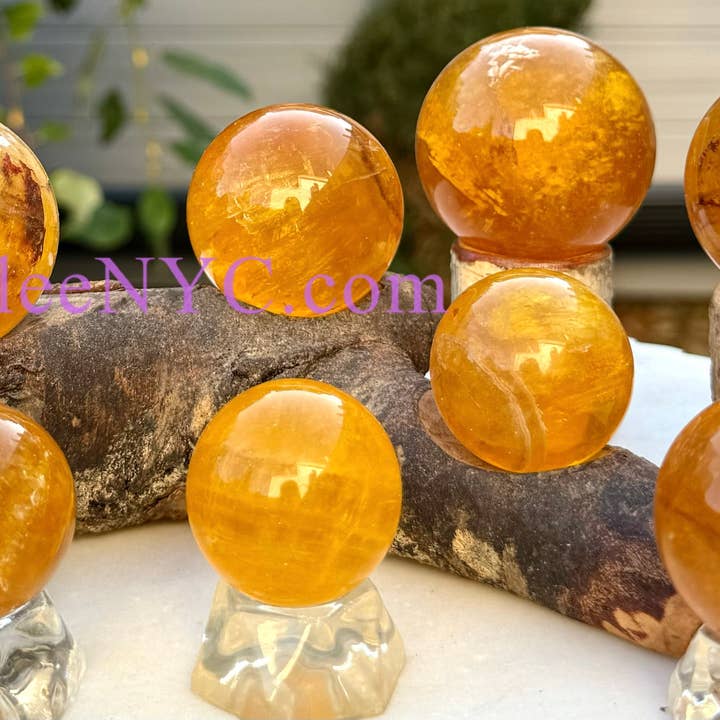 KayleeNYC - Wholesale Spiritual Stone/Crystal - 2 lbs Natural Yellow Fluorite w Mica Spheres Crystal Ball