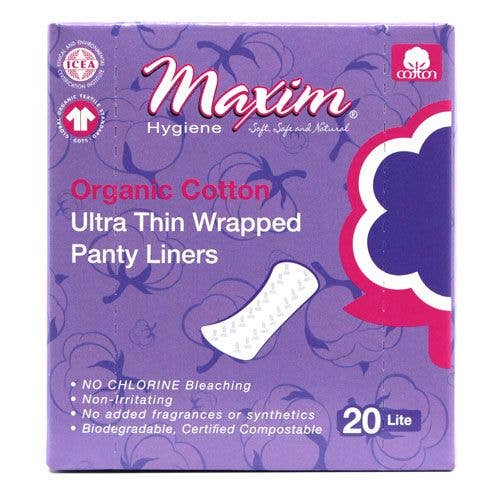 Maxim® Organic Cotton Ultra Thin Wrapped Liners, Lite, 20ct for wholesale by Maxim Hygiene Products