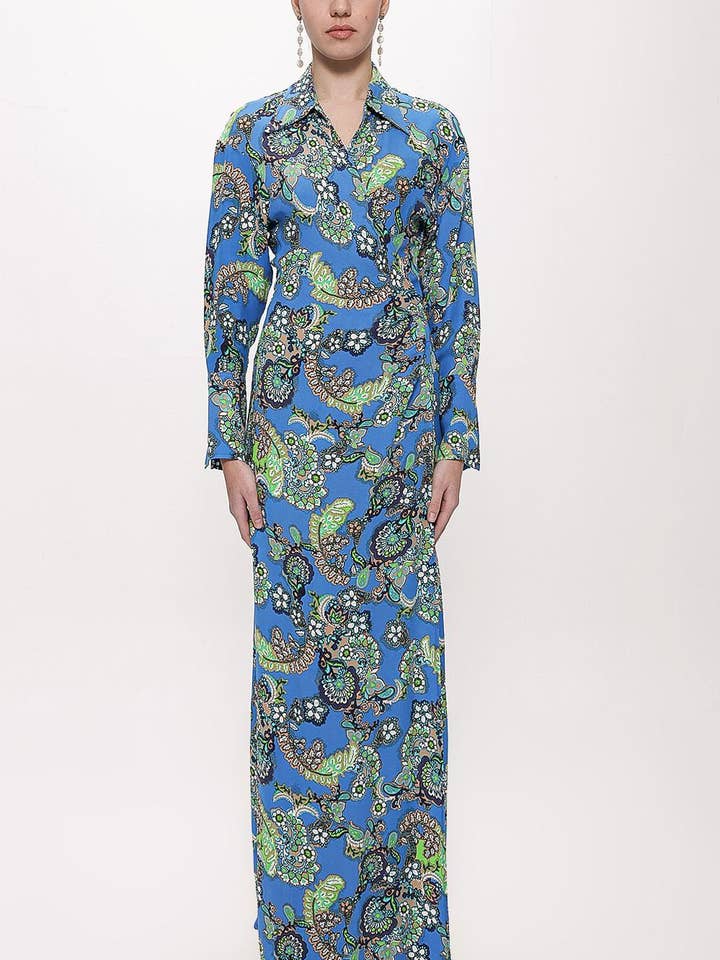 Blue Paisley Wrap Maxi Dress for wholesale by Store WF