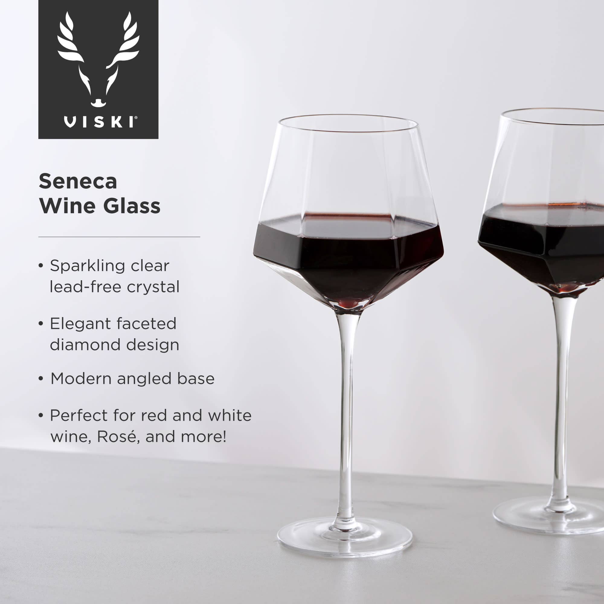 Viski - Wholesale Wine Glass - Seneca™ Diamond Faceted Crystal Wine Glasses Set of 25