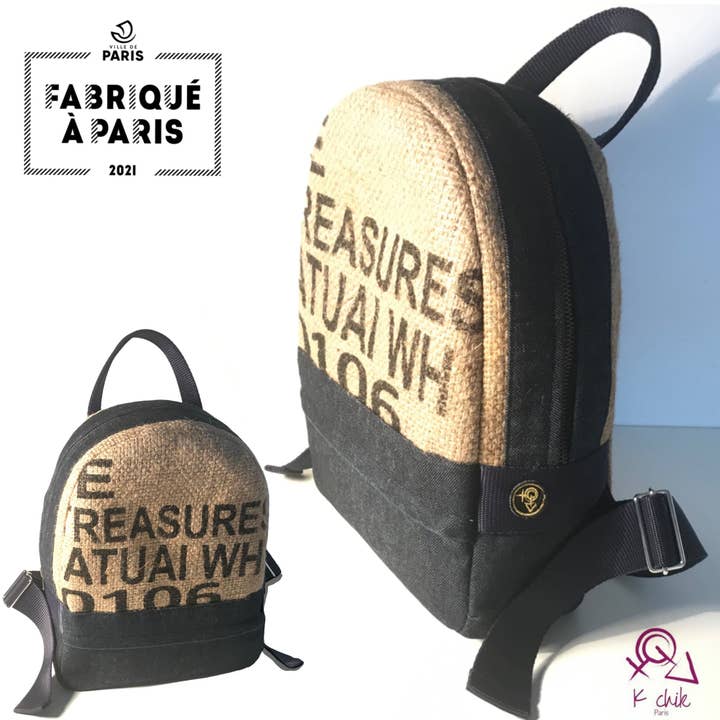 K-chik - Wholesale Backpack - Women's - Small backpack made from upcycled coffee sack, recycled denim