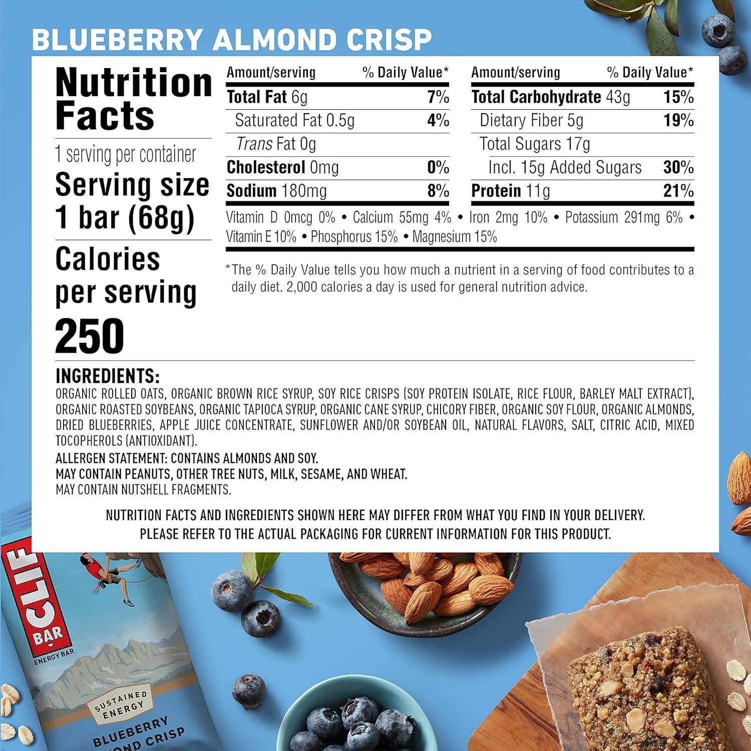 Snacky Candy - Wholesale Snack Bar - Clif Bar Blueberry Almond Crisp 2.4oz 12 count6