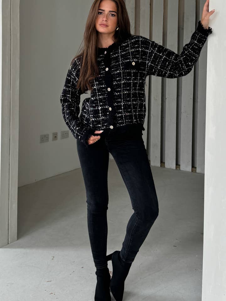 Zya Svart Stickad Guldknapp Jacka för wholesale av Girl in mind