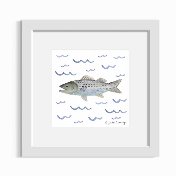 Nyckfullt Striper Fish akvarelltryck för wholesale av Elizabeth Bradley Arts