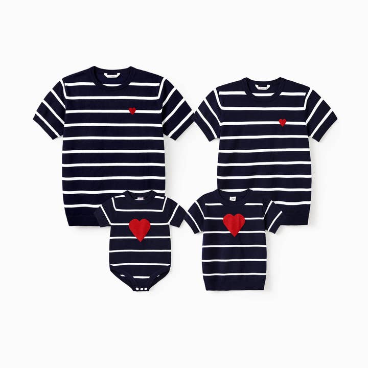 Valentine's Day Family Heart Print Striped T-shirts for wholesale by PatPat Matching
