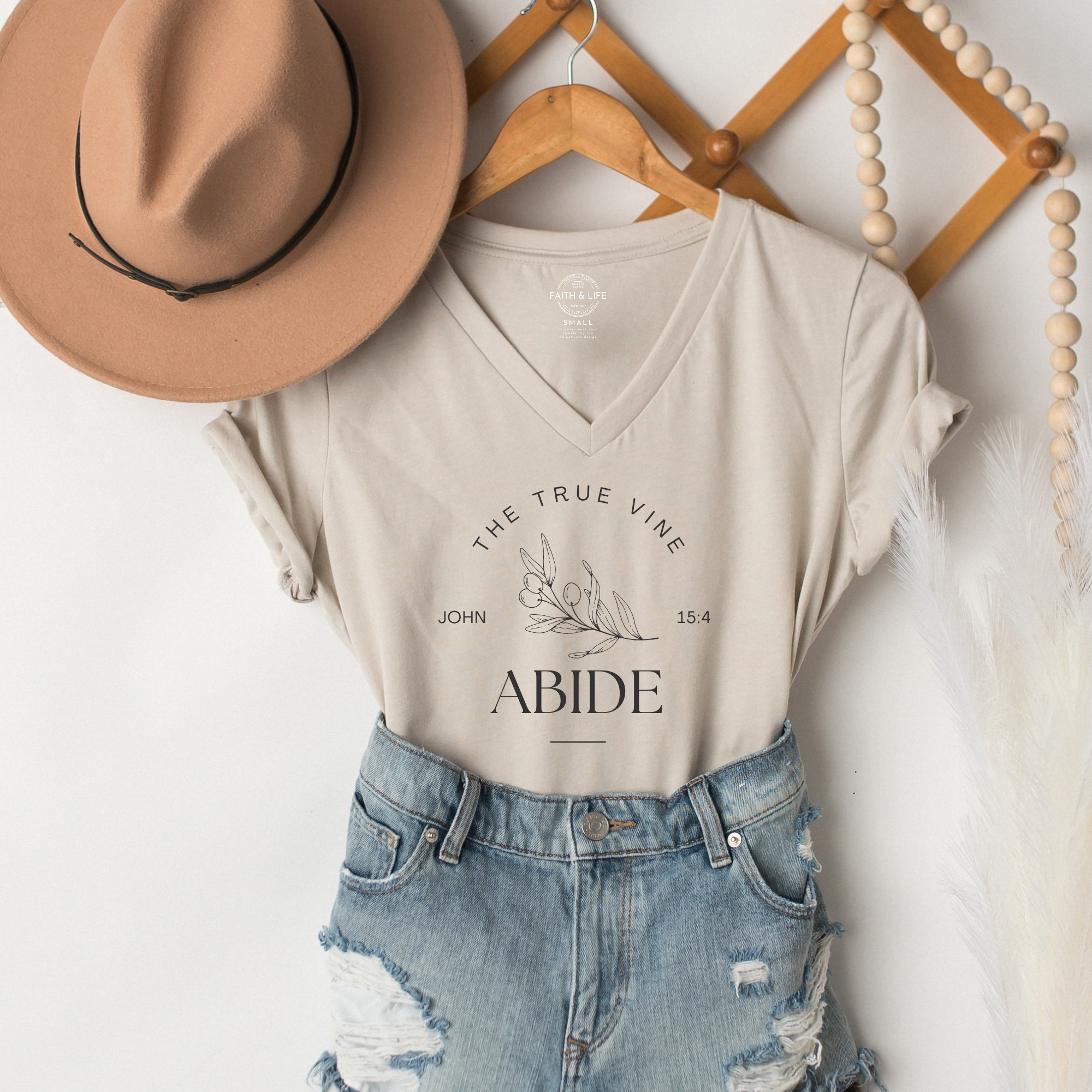 Faith & Life Christian Brands - Wholesale Screen Printed T-Shirt - Women's - Abide Olive Branch Vine Women's Christian Graphic T-Shirt2