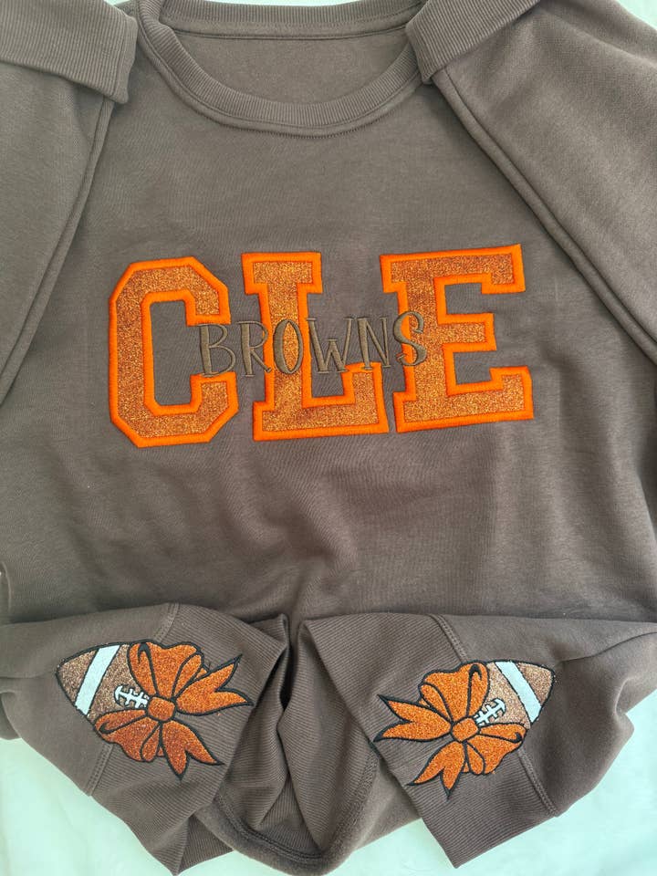 CLE Browns Glitter Crewneck for wholesale by A & C Embroidery