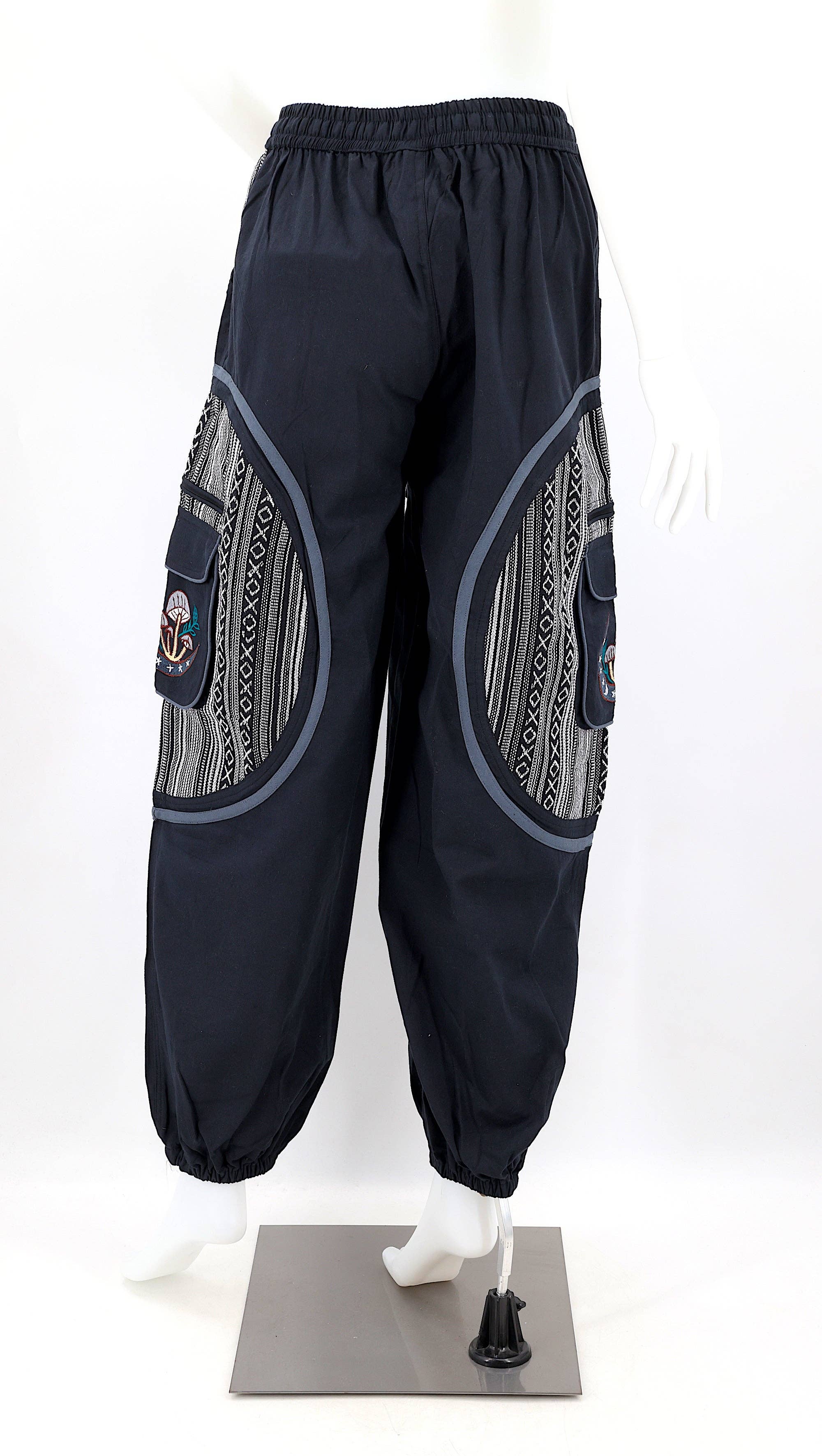 Himalaya Handmade - Venta al por mayor Pantalones - Mujer - Pantalones bohemios hechos a mano de algodón con bordado de luna y hongos estilo harem20