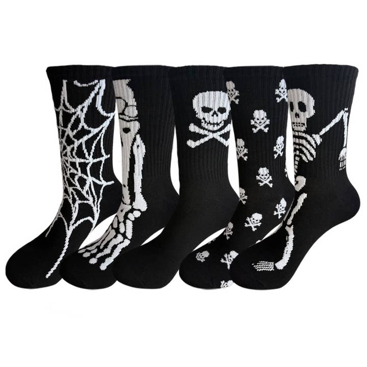 Spooky Halloween Skull & Bone Crew Socks for wholesale by Tourtiwi
