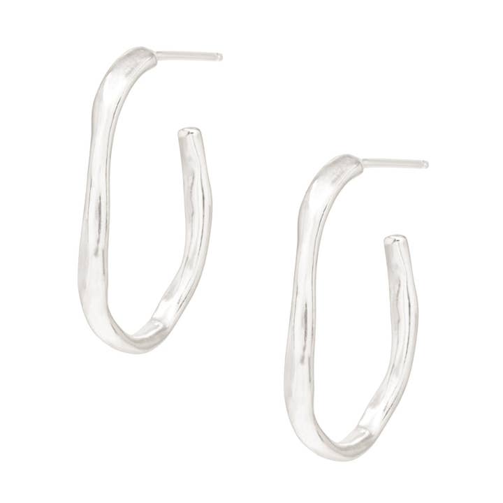 Tidal Oval Hoop Earrings - Bright Sterling Silver for wholesale by The Smithery