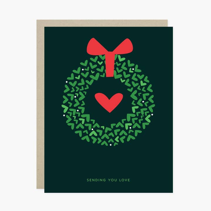 Heart Wreath Holiday Christmas Card for wholesale by Barone and Co.