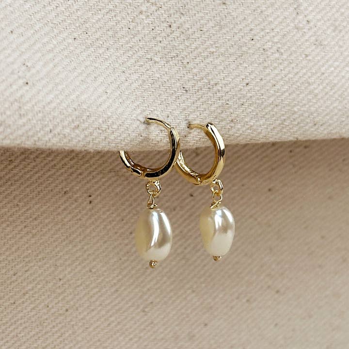 GoldFi - Wholesale Huggie Earrings - 18k Gold Filled Drop Baroque Pearl Hoop Earrings