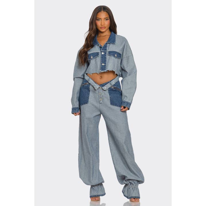 Cropped Contrast Denim Set for wholesale on Faire