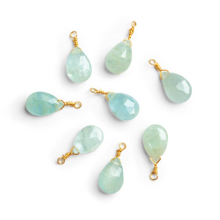 The Bead Traders - Wholesale Individual Charm/Pendant - 9x6mm Vermeil Wire-Wrapped Aquamarine Pear 1 Bead