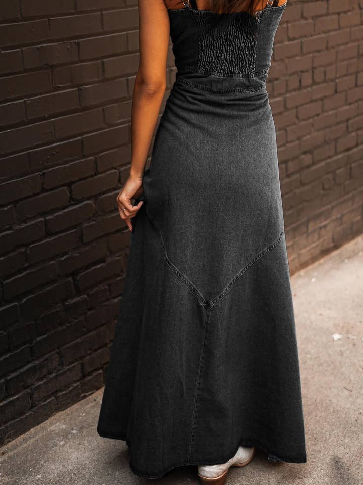 KK Bloom - Wholesale Dress - Women's - Button-Front Denim Maxi Dress7