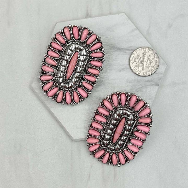 Western Elite Jewelry - Wholesale Dangle Earrings - ER231217-40 Silver metal with blue turquoise stone beads oval Earrings3