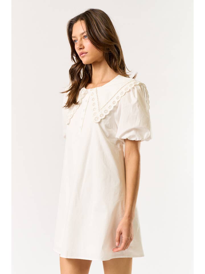 OFF WHITE ILD5224 OVERSIZED COLLAR PUFF SLEEVE MINI DRESS for wholesale on Faire