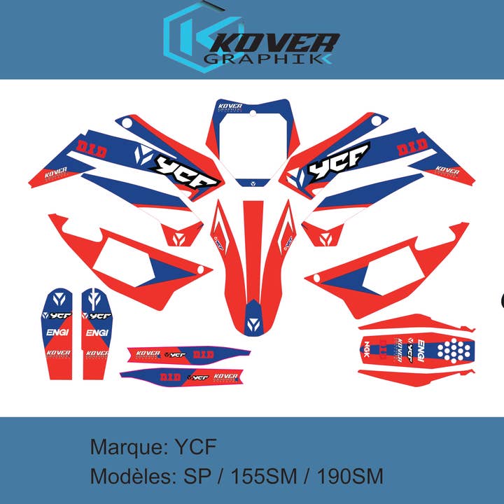 KIT DECO MOTO compatible dirt bike YCF SP / 155SM / 190SM Estilo Honda HRC para venta al por mayor de kover graphik