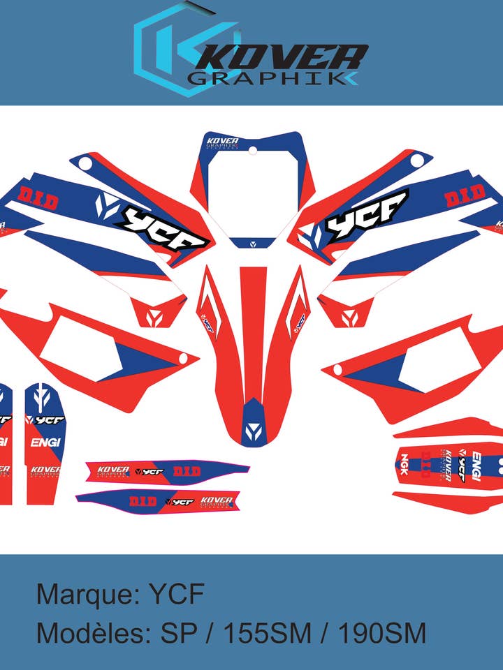 MOTORCYCLE DECAL KIT compatible with dirt bike YCF SP / 155SM / 190SM Honda HRC Style for wholesale by kover graphik