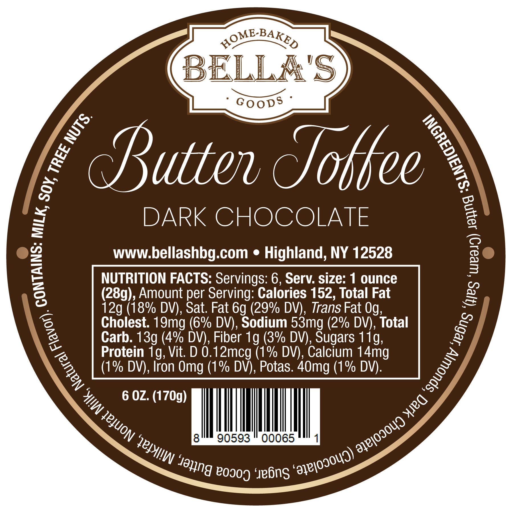 Bella's Home-Baked Goods - Wholesale Toffee - Dark Chocolate Butter Toffee Bag2