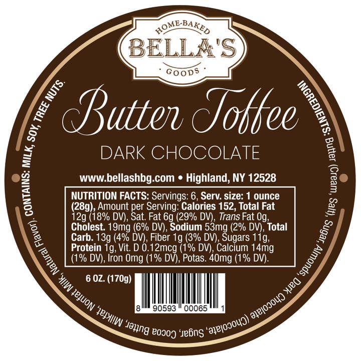 Bella's Home-Baked Goods - Wholesale Toffee - Dark Chocolate Butter Toffee Bag2
