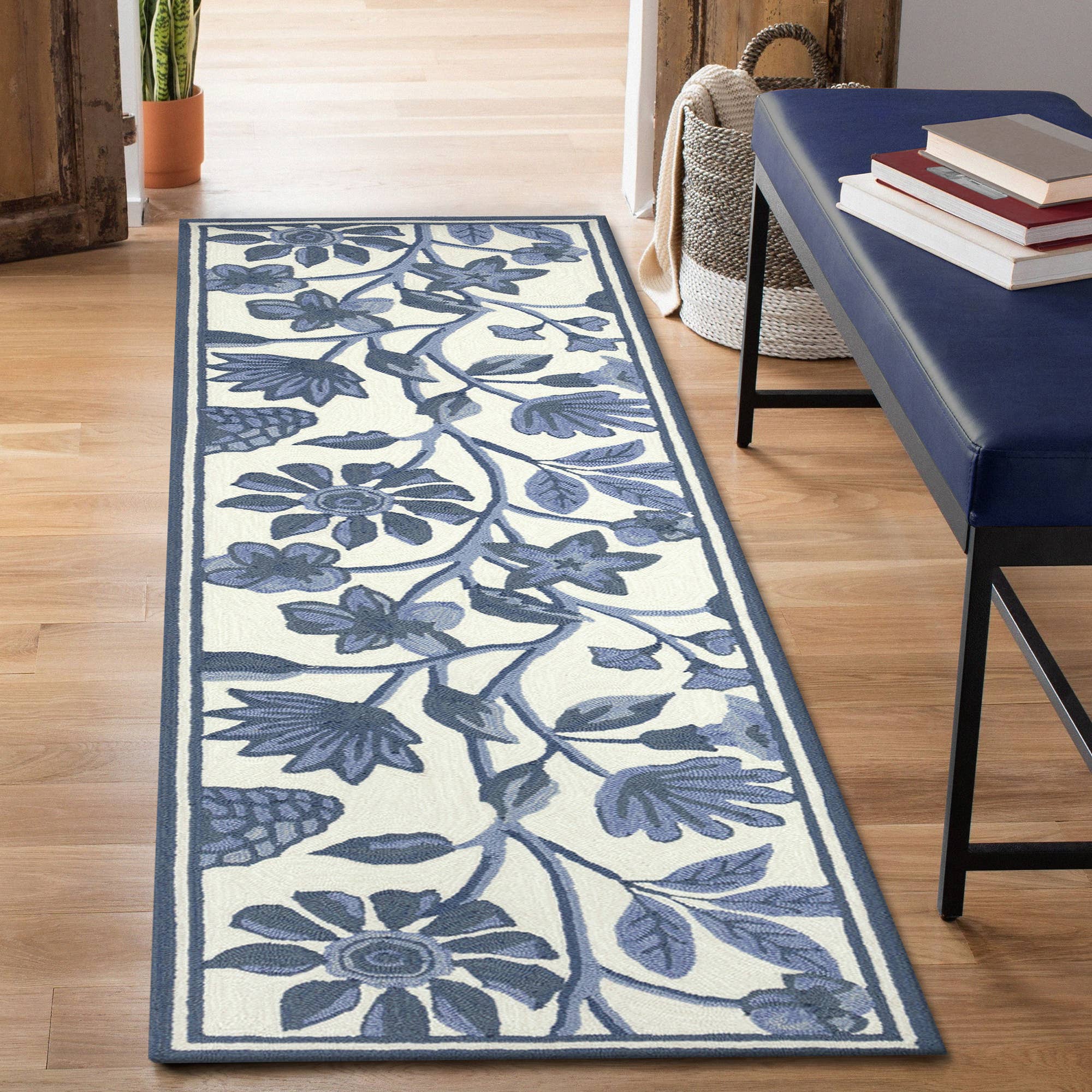 bleu Tapis intérieur/extérieur Capri Floral Vine en vente sur Faire6