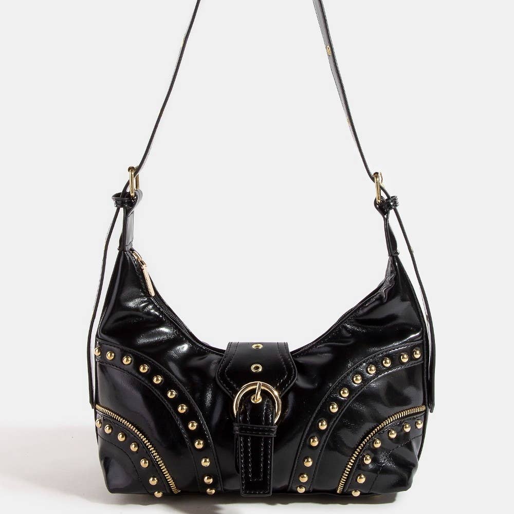 Collections by Fame Accessories - Vente Sac porté épaule – femme - Sac à bandoulière en cuir avec garniture cloutée11