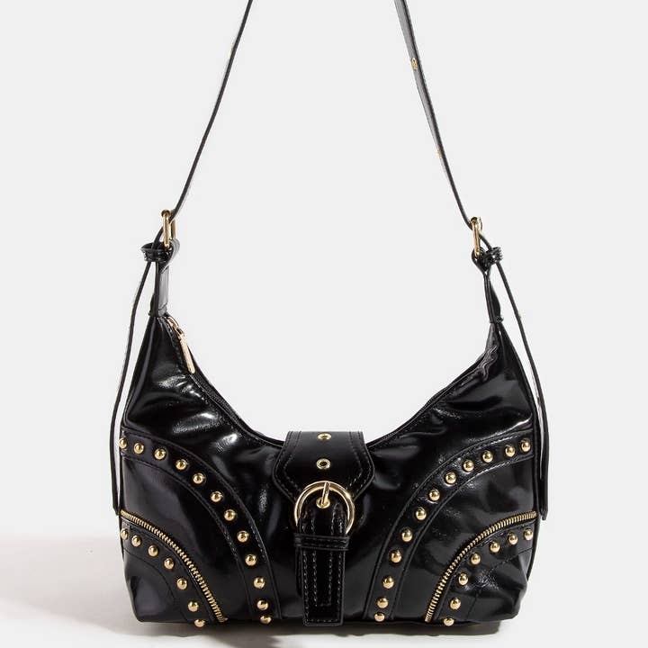 Collections by Fame Accessories - Vente Sac porté épaule – femme - Sac à bandoulière en cuir avec garniture cloutée11