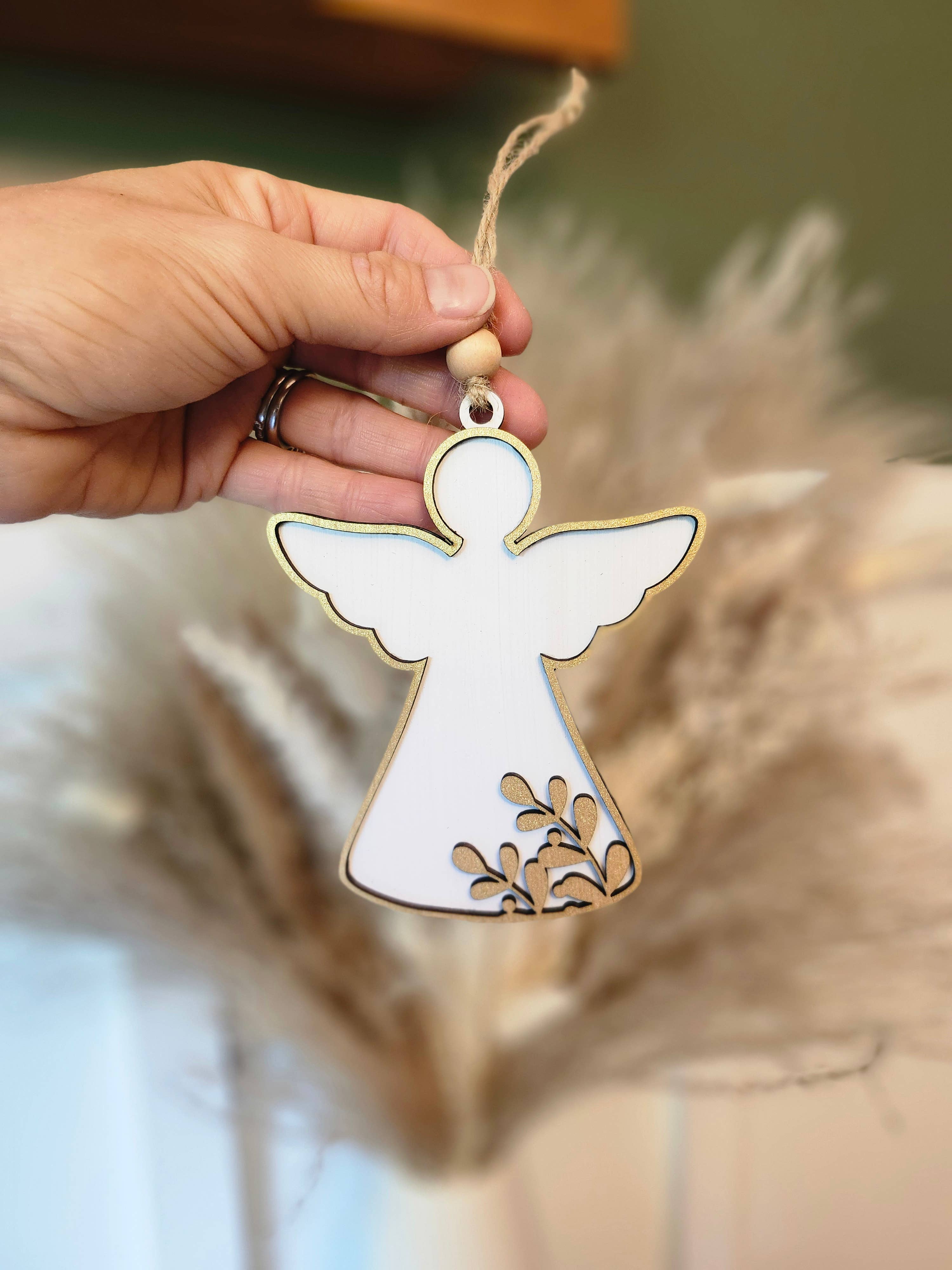 All the Things MN - Wholesale Ornament - Gold Wooden Angel Ornament Engraved Christmas Keepsake