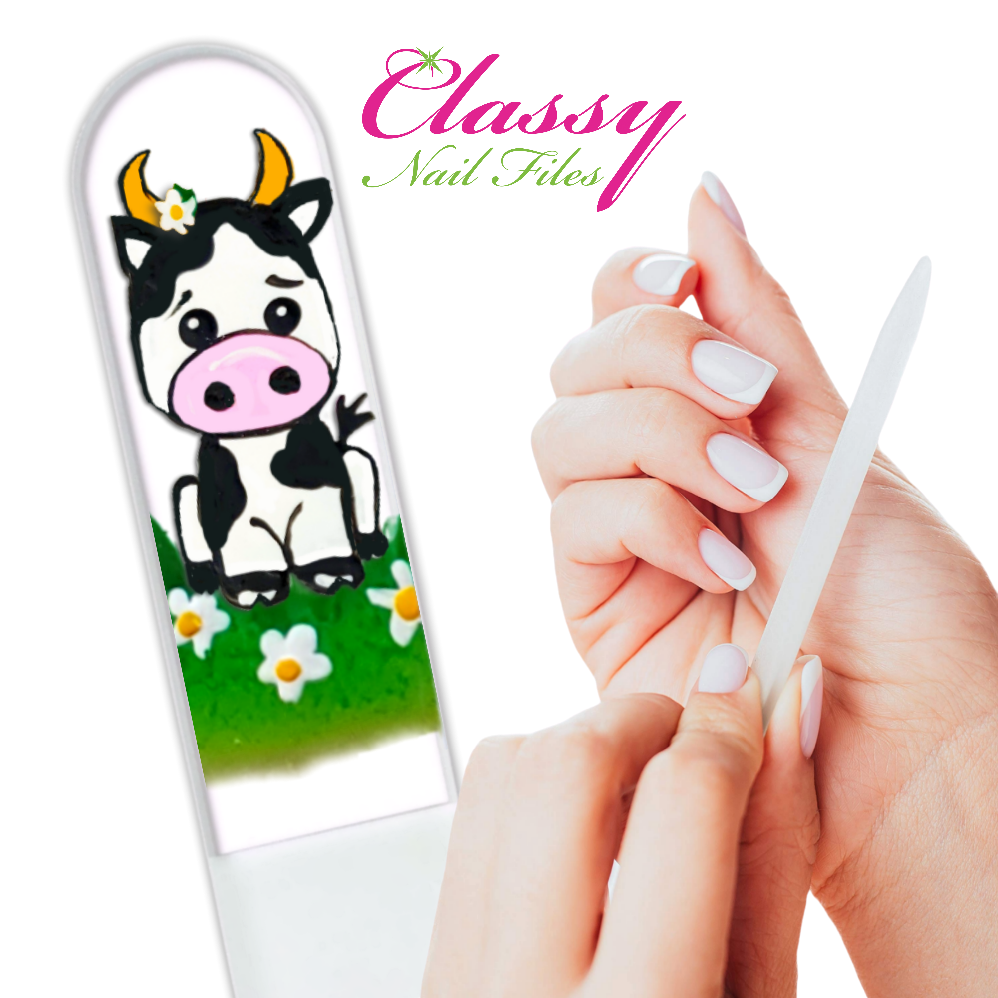 Classy Nail Files - Wholesale Nail File - Moo Cow Holstein Farm Animal Hand Painted Crystal Nail File7