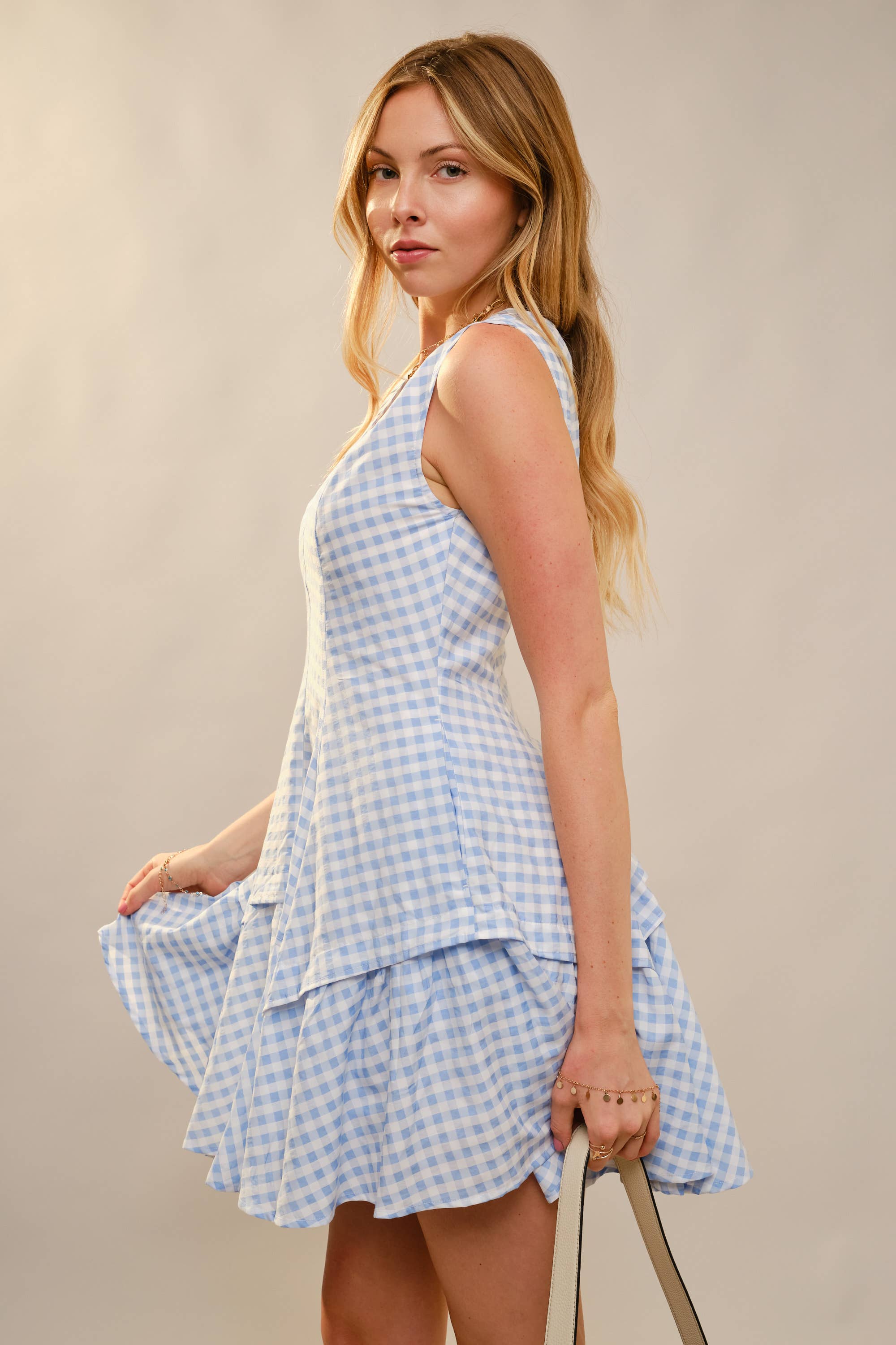 Blue B - Wholesale Dress - Women's - 47022D - Gingham Flare Mini Dress18